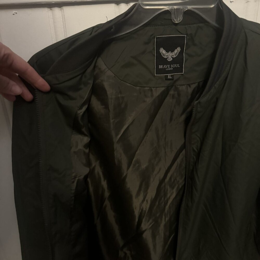 Men's Army Green Bomber Jacket by Brave Soul London - Size XL - Picture 6 of 10